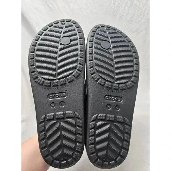 Crocs Shoes Womens Size 9 Sloane Black Silver Comfort Flip Flops Thong Sandals