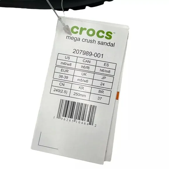 Crocs Women's Mega Crush Sandal Size 8 Black Chunky Platform Water Resistant