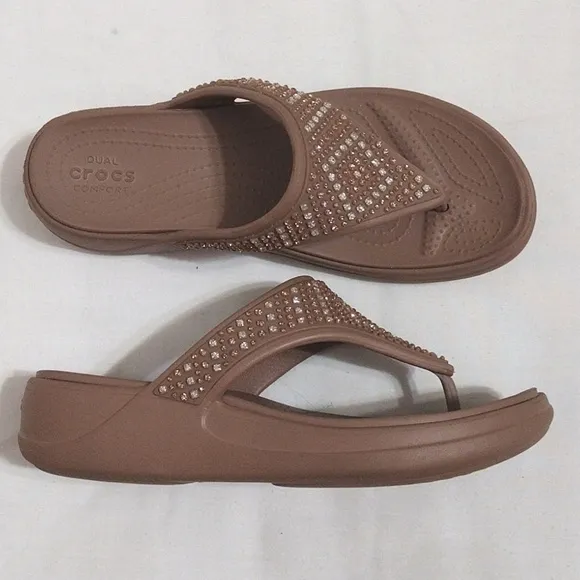 Crocs Women's Monterey Shimmer Wedge Flipflops Sandals US 8