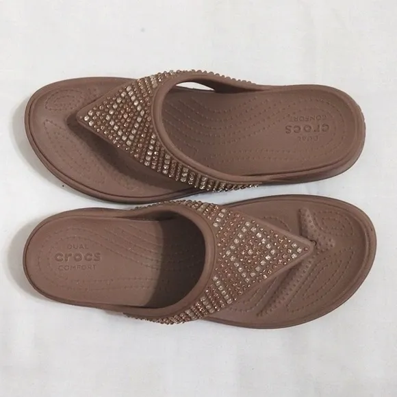 Crocs Women's Monterey Shimmer Wedge Flipflops Sandals US 8