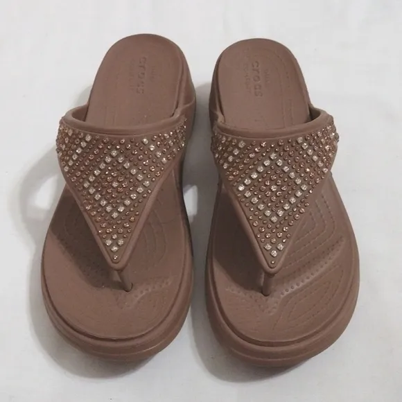 Crocs Women's Monterey Shimmer Wedge Flipflops Sandals US 8