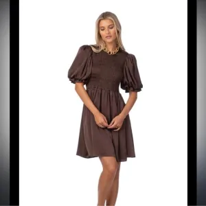 Crosby by Mollie Burch Lizzy dress in Java Elegant Brown Puff Sleeve Dress