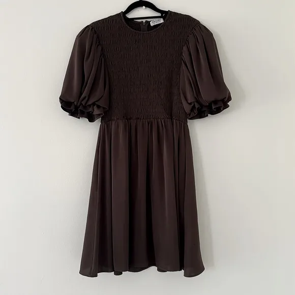 Crosby by Mollie Burch Lizzy dress in Java Elegant Brown Puff Sleeve Dress