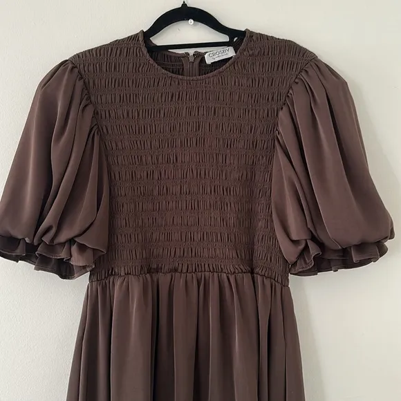 Crosby by Mollie Burch Lizzy dress in Java Elegant Brown Puff Sleeve Dress