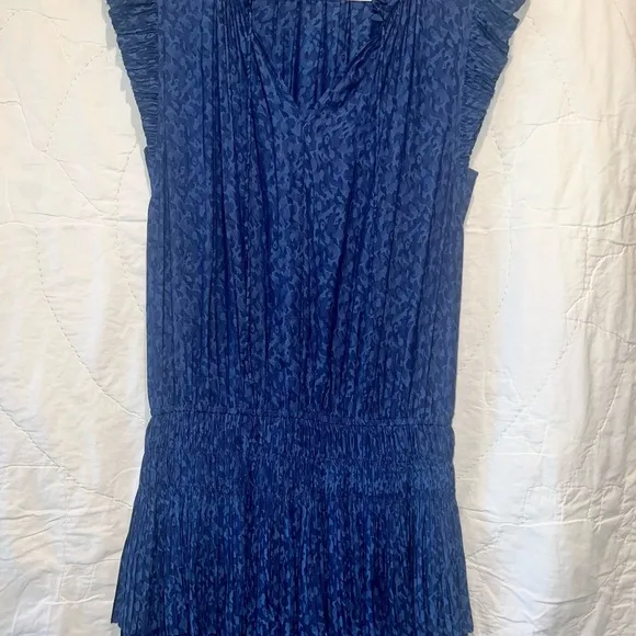 Current Air Jacquard Navy Short Sleeve Drop Waist Dress Sz Medium