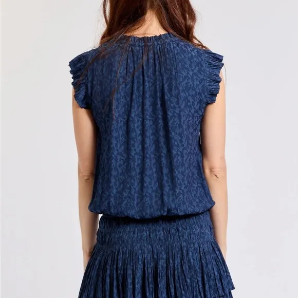 Current Air Jacquard Navy Short Sleeve Drop Waist Dress Sz Medium