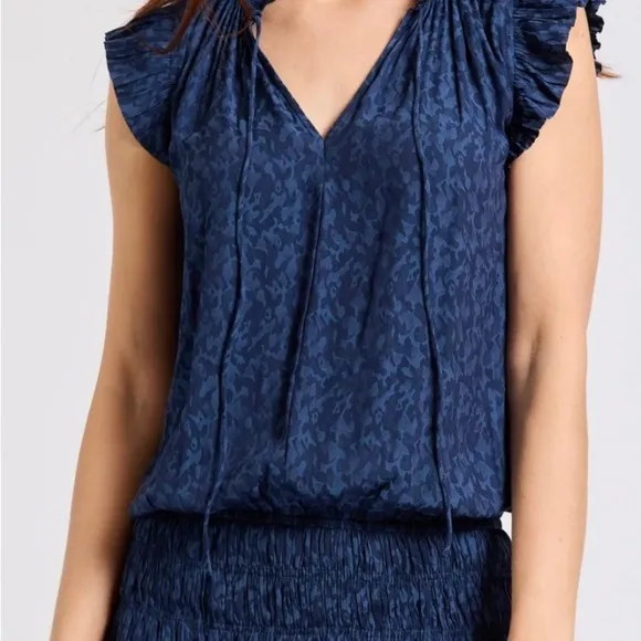 Current Air Jacquard Navy Short Sleeve Drop Waist Dress Sz Medium