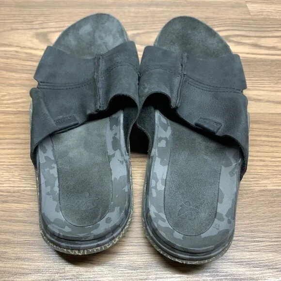 Cushe Argos Mens Size 12 Shoes Black Leather Slides Comfort Flip Flop Sandals