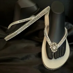 Custom Hand-Crafted Rhinestone Flip Flops “ No Barefeet Allowed At The Party&quot;