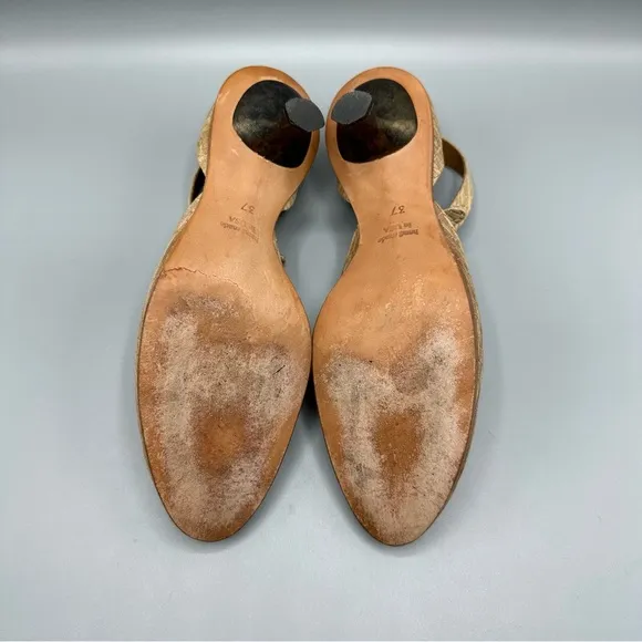 Cydwoq unique leather kitten heel ankle strap brown Beige shoes heels