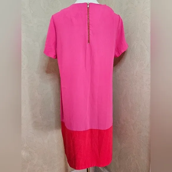 Cynthia Rowley Pink &amp; Red Colorblock Shift Short Sleeve Dress-Size 10