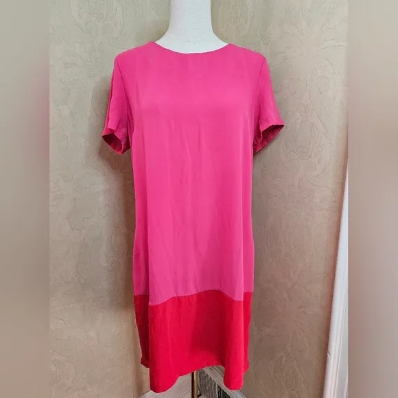 Cynthia Rowley Pink &amp; Red Colorblock Shift Short Sleeve Dress-Size 10