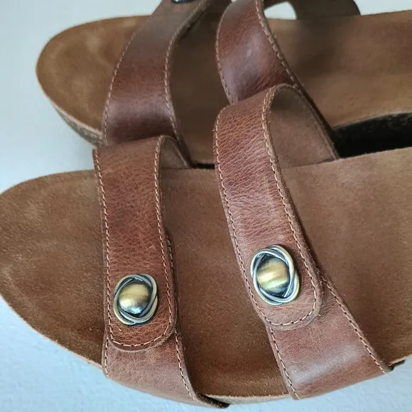 Danako Cognac Leather Savannah Cork Wedge Comfort Sandals Womens 40 US 8.5