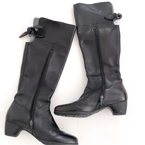 Dansko Dori Tall Knee High Leather Boots Black  Size 40 / US 9.5/10 Bow Back