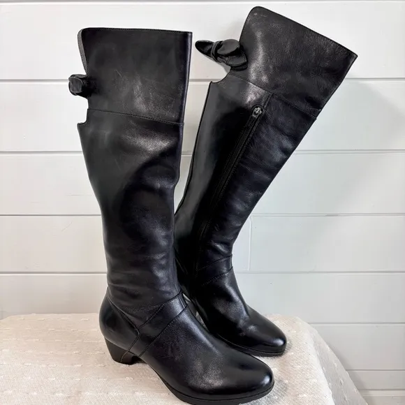 Dansko Dori Tall Knee High Leather Boots Black  Size 40 / US 9.5/10 Bow Back