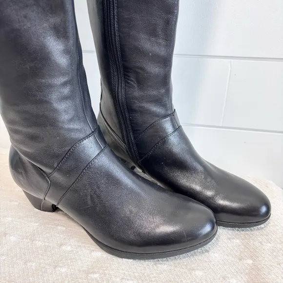 Dansko Dori Tall Knee High Leather Boots Black  Size 40 / US 9.5/10 Bow Back