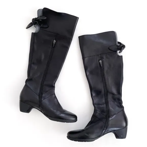 Dansko Dori Tall Knee High Leather Boots Black  Size 40 / US 9.5/10 Bow Back