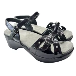 Dansko Sissy Sandals Ankle Straps Comfort Shoe Sz 37 6.5  7 Black Patent Leather