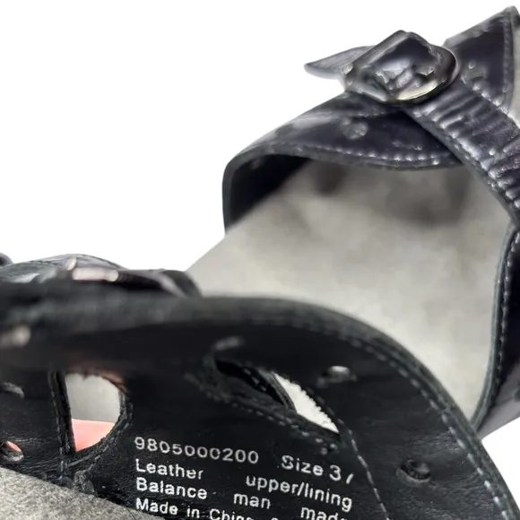 Dansko Sissy Sandals Ankle Straps Comfort Shoe Sz 37 6.5  7 Black Patent Leather
