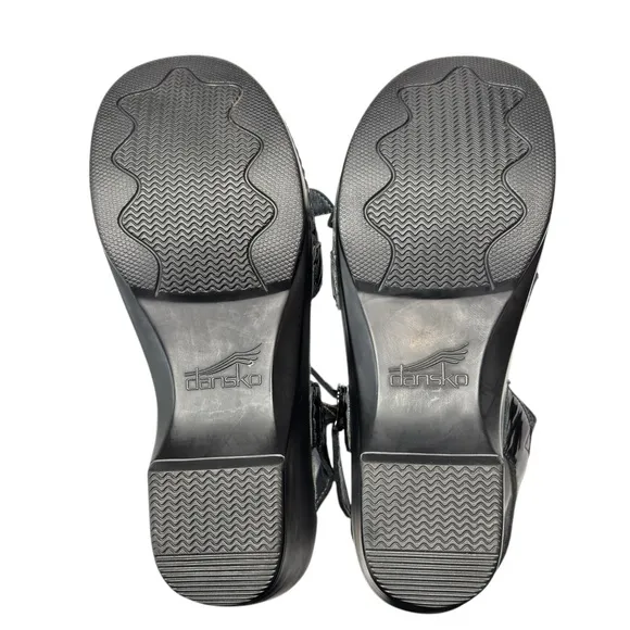 Dansko Sissy Sandals Ankle Straps Comfort Shoe Sz 37 6.5  7 Black Patent Leather