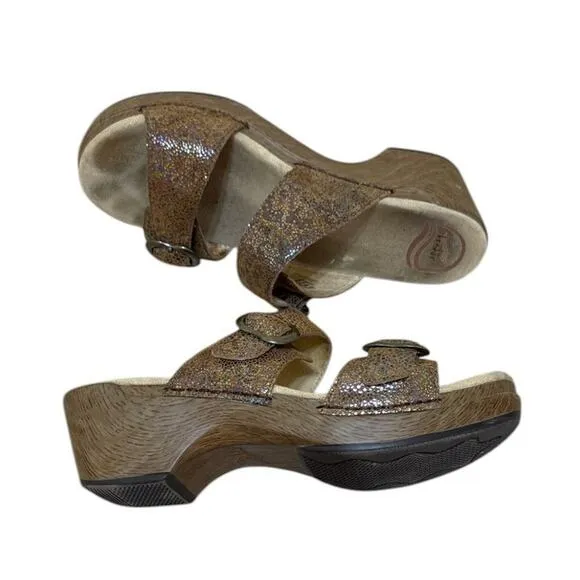 Dansko Sophie Sandals Women EU 38 US 8 Brown Rainbow Glitter Sparkle Comfort