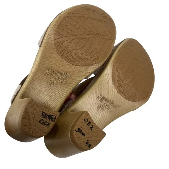 Dansko Teagan Women Perforated Leather Comfort Heeled Sandals Size 36 US 6 Beige