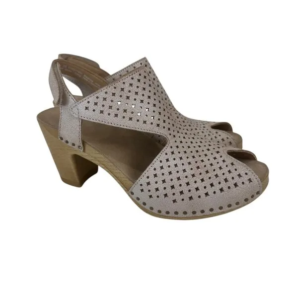 Dansko Teagan Women Perforated Leather Comfort Heeled Sandals Size 36 US 6 Beige