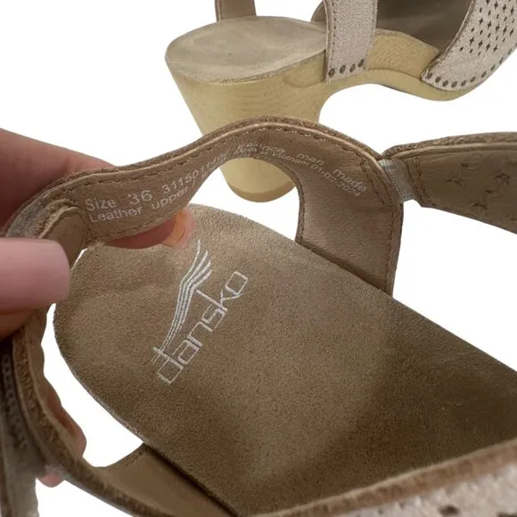Dansko Teagan Women Perforated Leather Comfort Heeled Sandals Size 36 US 6 Beige