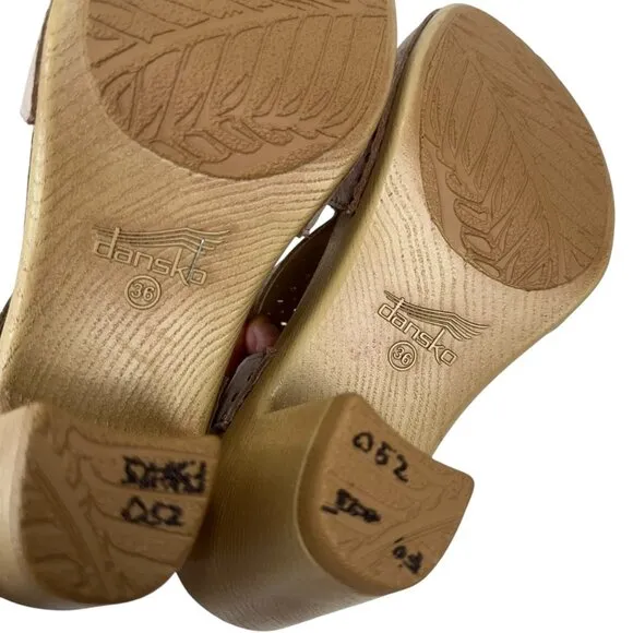 Dansko Teagan Women Perforated Leather Comfort Heeled Sandals Size 36 US 6 Beige