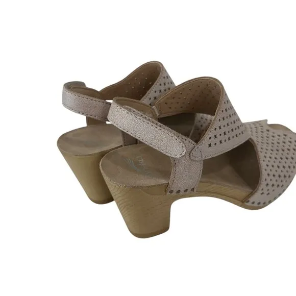 Dansko Teagan Women Perforated Leather Comfort Heeled Sandals Size 36 US 6 Beige