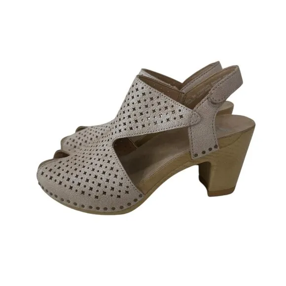 Dansko Teagan Women Perforated Leather Comfort Heeled Sandals Size 36 US 6 Beige