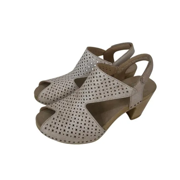 Dansko Teagan Women Perforated Leather Comfort Heeled Sandals Size 36 US 6 Beige
