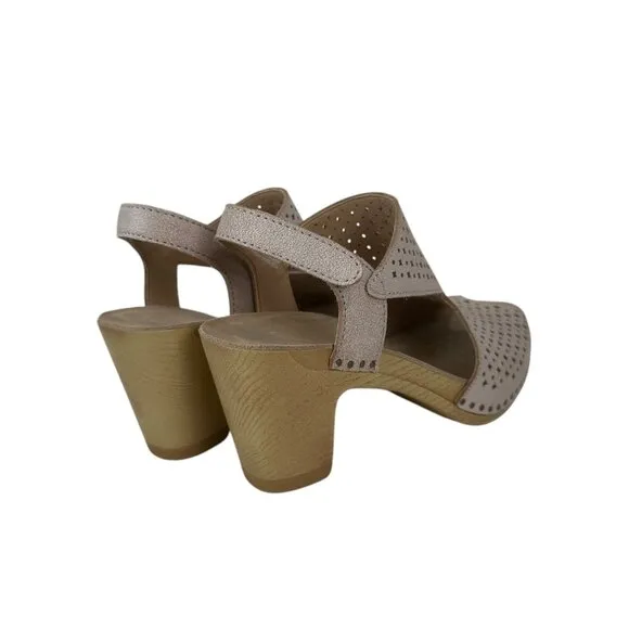Dansko Teagan Women Perforated Leather Comfort Heeled Sandals Size 36 US 6 Beige