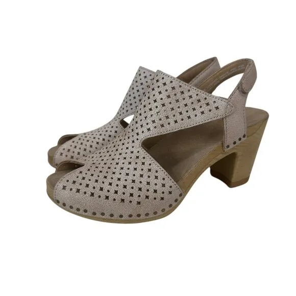 Dansko Teagan Women Perforated Leather Comfort Heeled Sandals Size 36 US 6 Beige