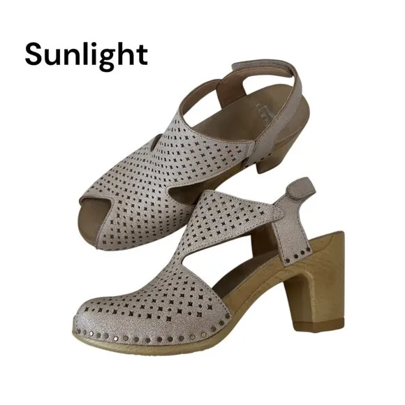 Dansko Teagan Women Perforated Leather Comfort Heeled Sandals Size 36 US 6 Beige