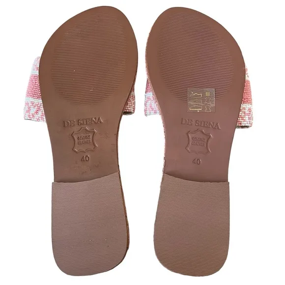 De Siena Sandy Lane Beaded Sandals Pink White Size 40 IT / US 10 Vacation Beach