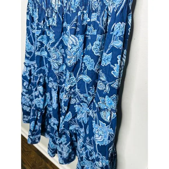 DEREK LAM 10 CROSBY Blue Floral Printed High Neckline Flowy Maxi Dress Size 46