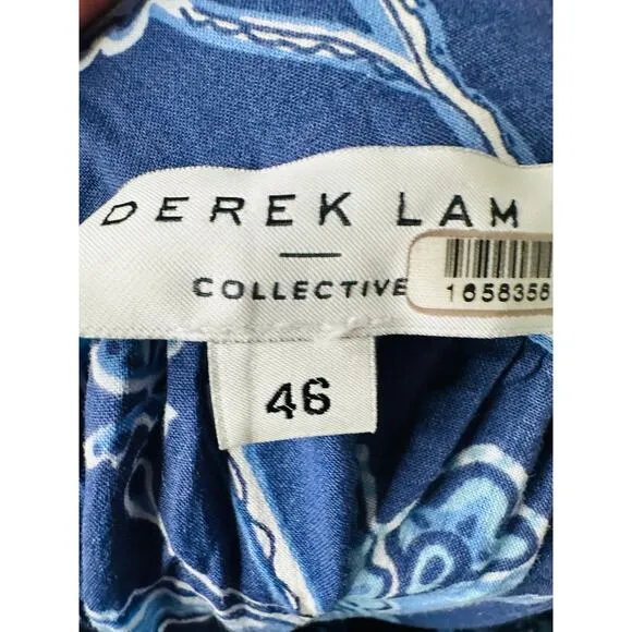 DEREK LAM 10 CROSBY Blue Floral Printed High Neckline Flowy Maxi Dress Size 46