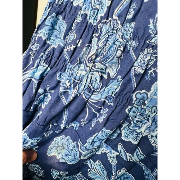 DEREK LAM 10 CROSBY Blue Floral Printed High Neckline Flowy Maxi Dress Size 46