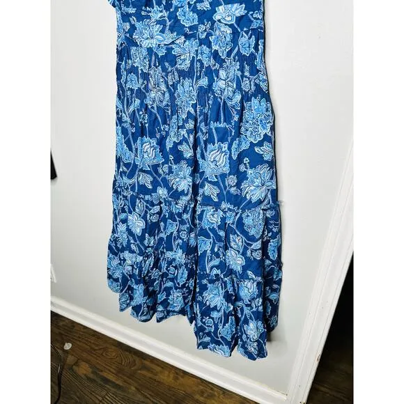 DEREK LAM 10 CROSBY Blue Floral Printed High Neckline Flowy Maxi Dress Size 46
