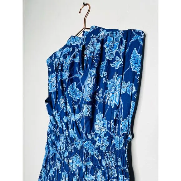 DEREK LAM 10 CROSBY Blue Floral Printed High Neckline Flowy Maxi Dress Size 46