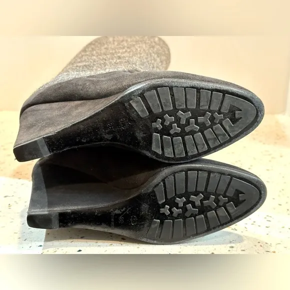 Designer Christian Dior‎ CD Gray Suede &amp; Wool Tall Knee High Wedge Boots