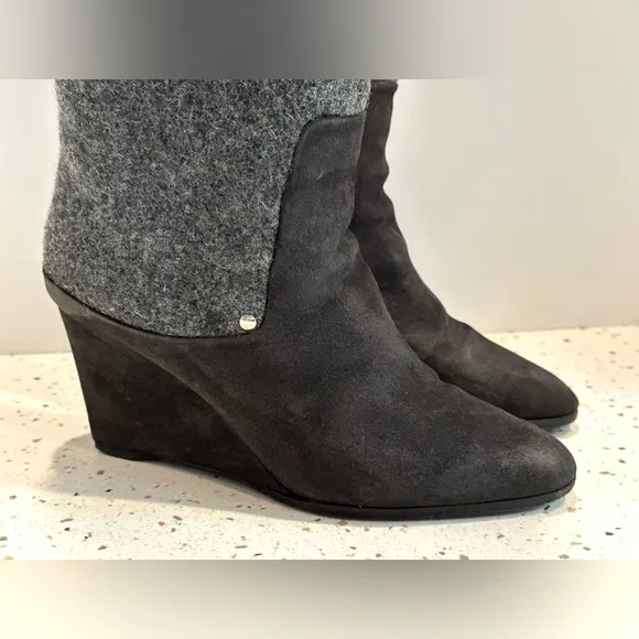 Designer Christian Dior‎ CD Gray Suede &amp; Wool Tall Knee High Wedge Boots
