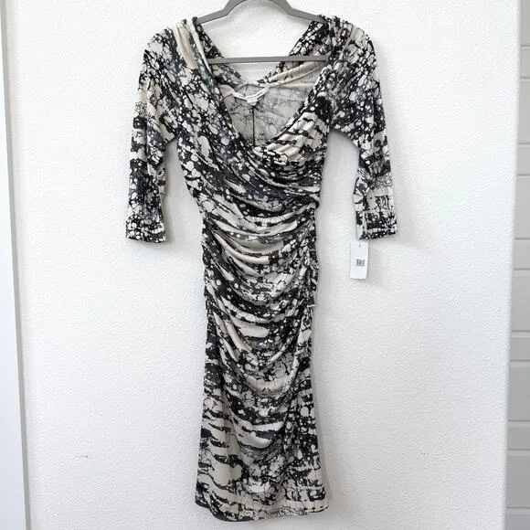 Diane von Furstenberg Bentley SJ Dress Tie Dye Ruched Midi Grunge Glam Sz 2 NWT