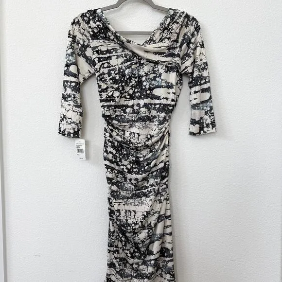 Diane von Furstenberg Bentley SJ Dress Tie Dye Ruched Midi Grunge Glam Sz 2 NWT