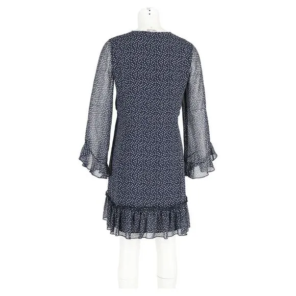 Diane Von Furstenberg Floral Ruffled Mini Dress in Navy Blue Polyester