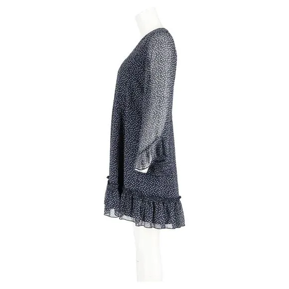 Diane Von Furstenberg Floral Ruffled Mini Dress in Navy Blue Polyester