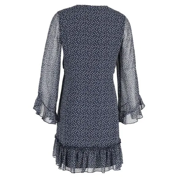 Diane Von Furstenberg Floral Ruffled Mini Dress in Navy Blue Polyester