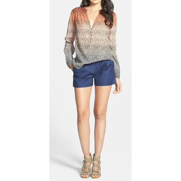 Diane Von Furstenberg Naples Stretch Woven Linen/Cotton Shorts Ink 12 Nwt $198