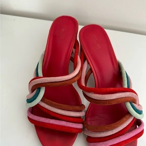 Diane Von Furstenberg red multi color leather sandals, size 9M